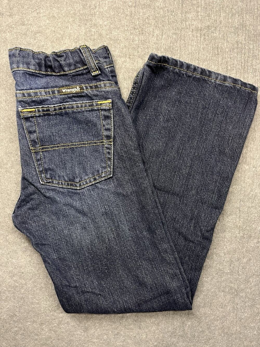 EXCELLENT Wrangler Boys 10 Regular Bootcut Jeans Dark Wash Adjustable Waist